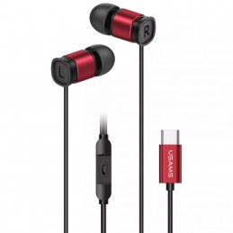 USAMS In Ear Kopfhörer Ohrstöpsel Mikrofon Headset Stereo Sport Bass,, Type-C  (Rot)