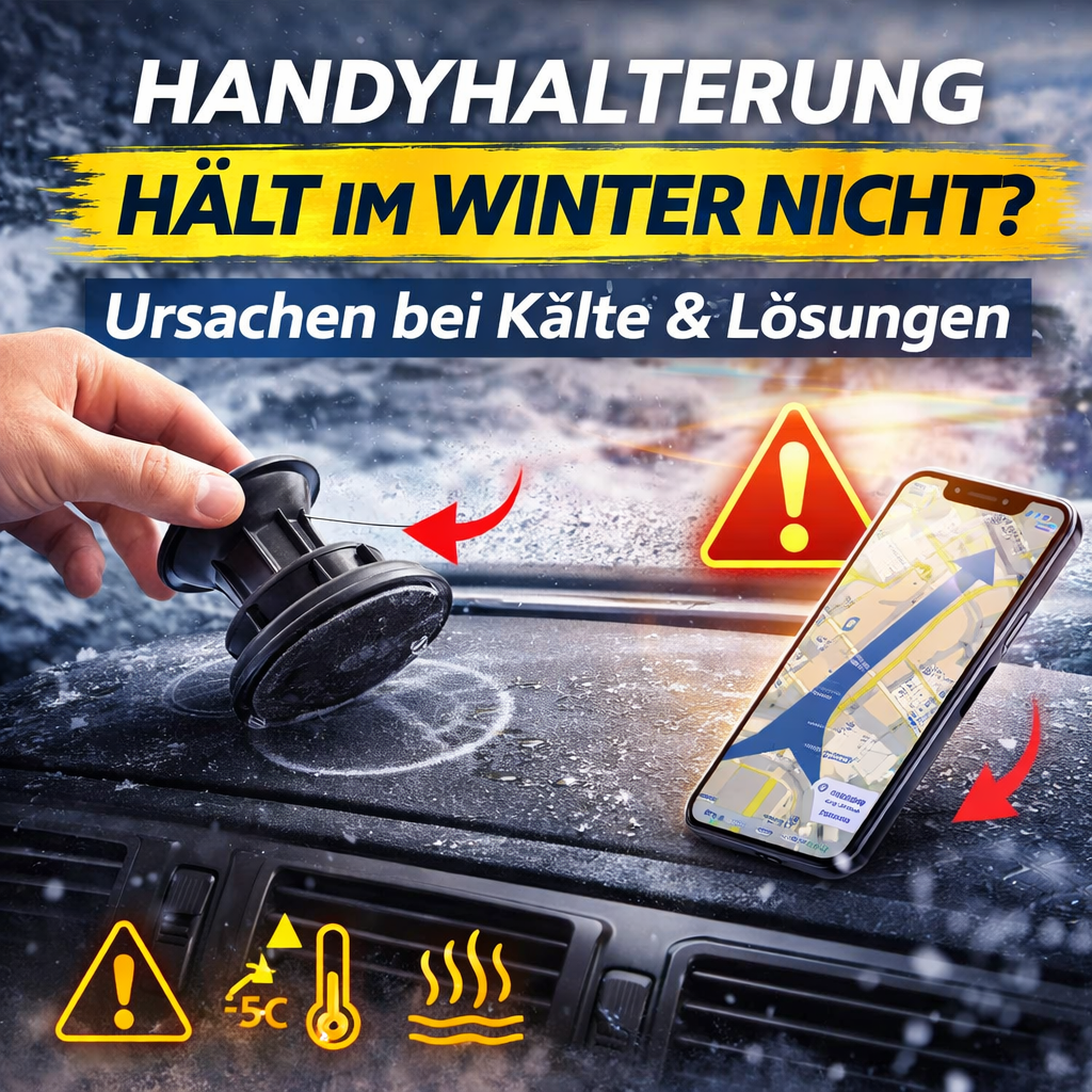 Handyhalterung löst sich bei Kälte im Auto vom Armaturenbrett und Smartphone rutscht herunter im Winter