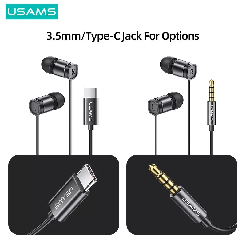 USAMS Typ C Kopfhörerstecker Bass HiFi Stereo Ohrhörer On-Ear- Kopfhörer - Schwarz (Type-C)