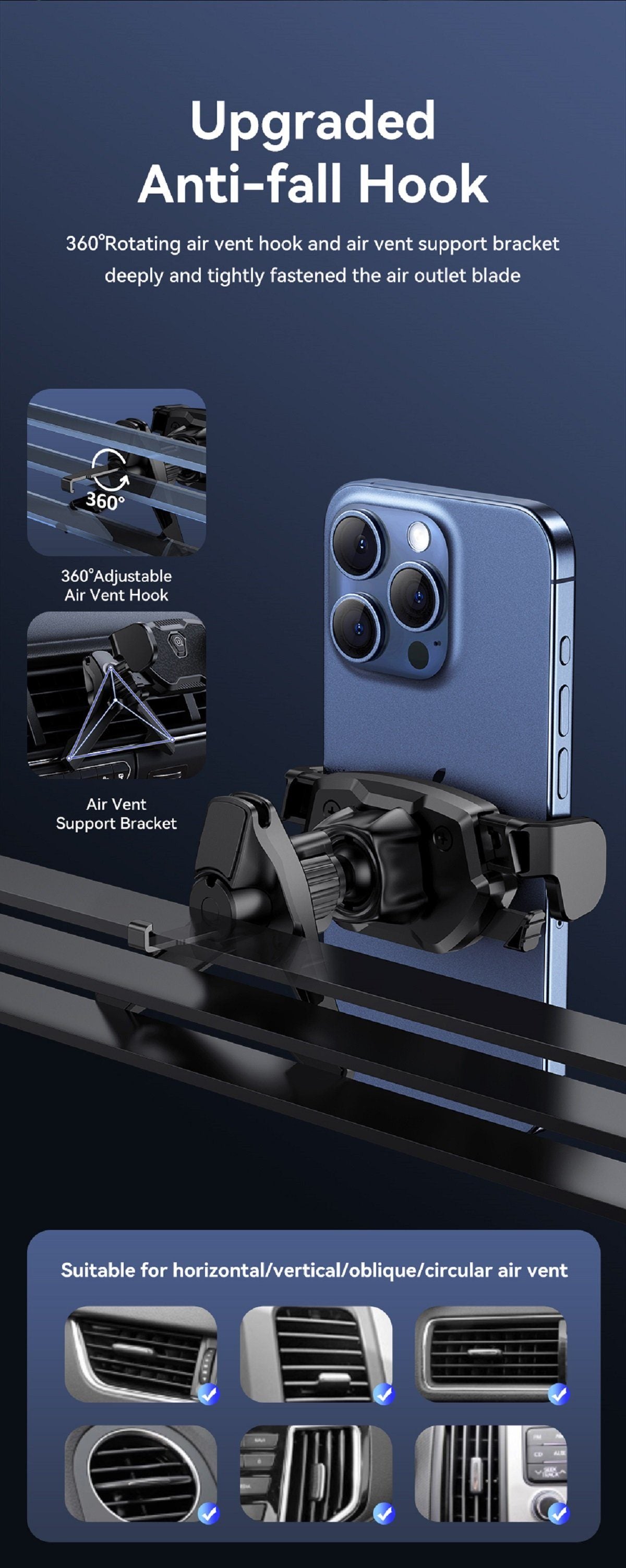 USAMS US-ZJ077 Mini Car Phone Holder (Air Vent) – Handyhalterung Lüftungsgitter, 360° Rotation, für 4,7–6,9 Zoll Handys