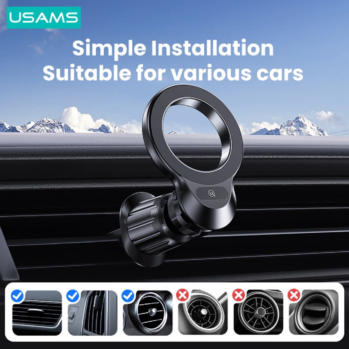 Magnetischer Auto Handyhalter Lüftung – 360° Drehbar | USAMS US-ZJ075