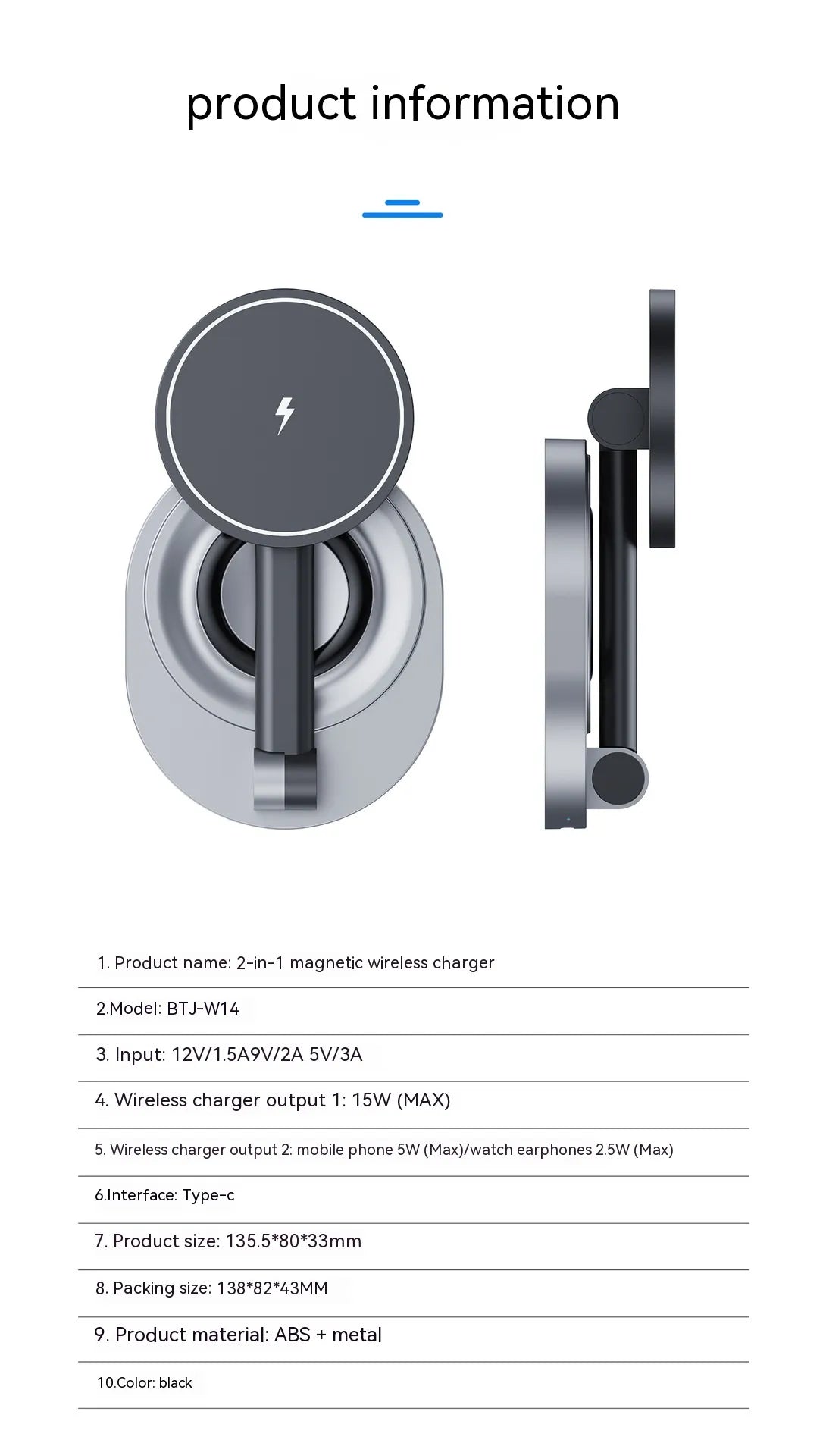 Faltbarer 2-in-1 Magnetischer Kabelloser Ladeständer – produkt informationen