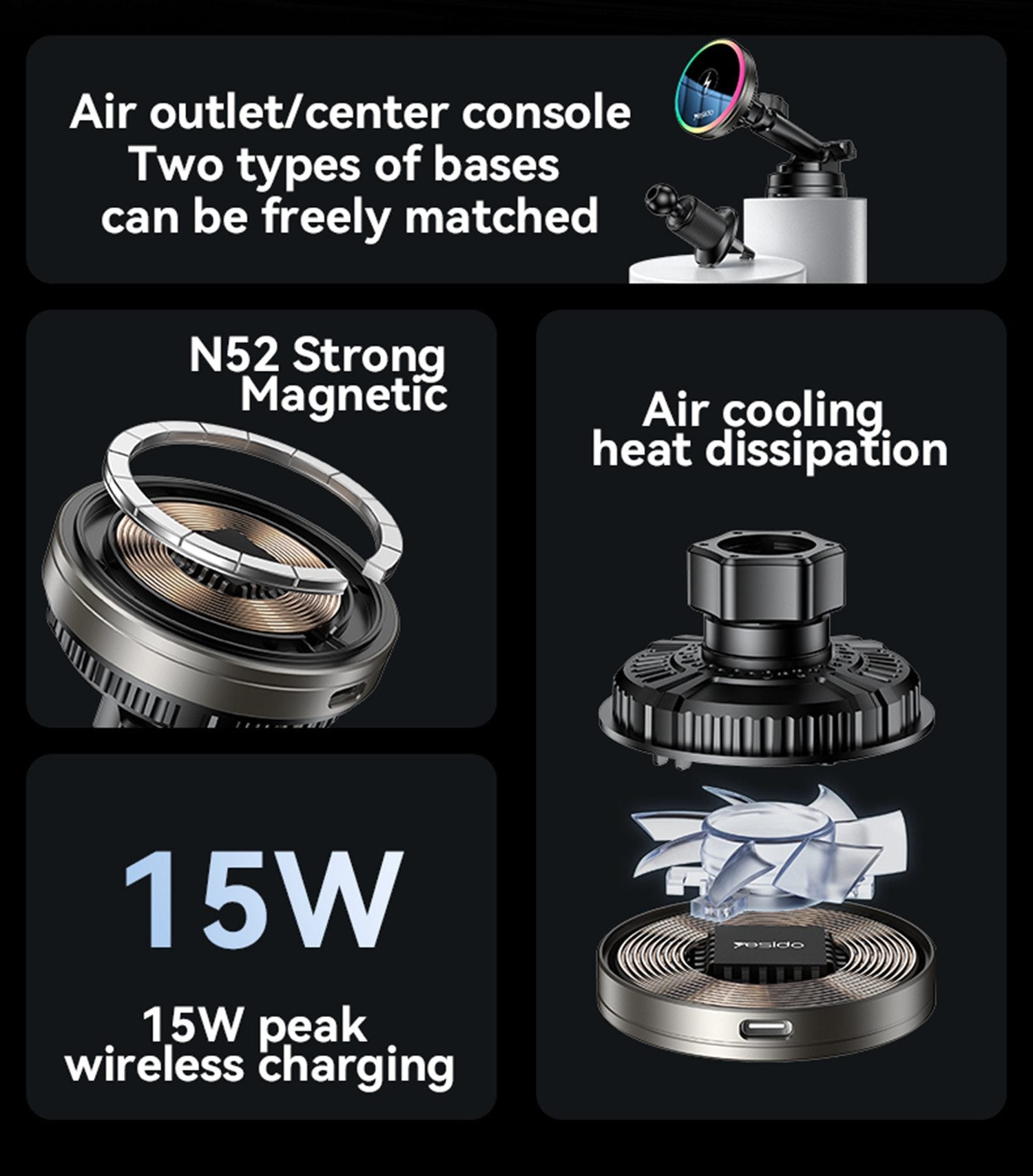Magnetische Auto Handyhalterung mit Wireless Charging 15W – C315 