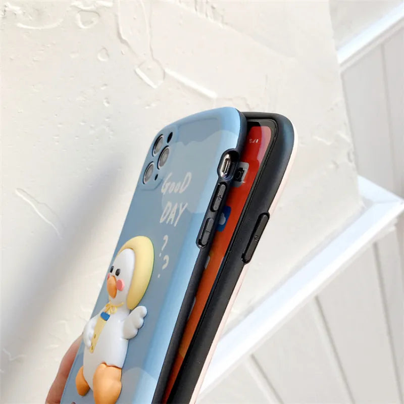 Kompatibel mit Apple, Dreidimensionale süße Ente Handyhülle für iPhone12pro 7P Cartoon Anti-Fall Hülle