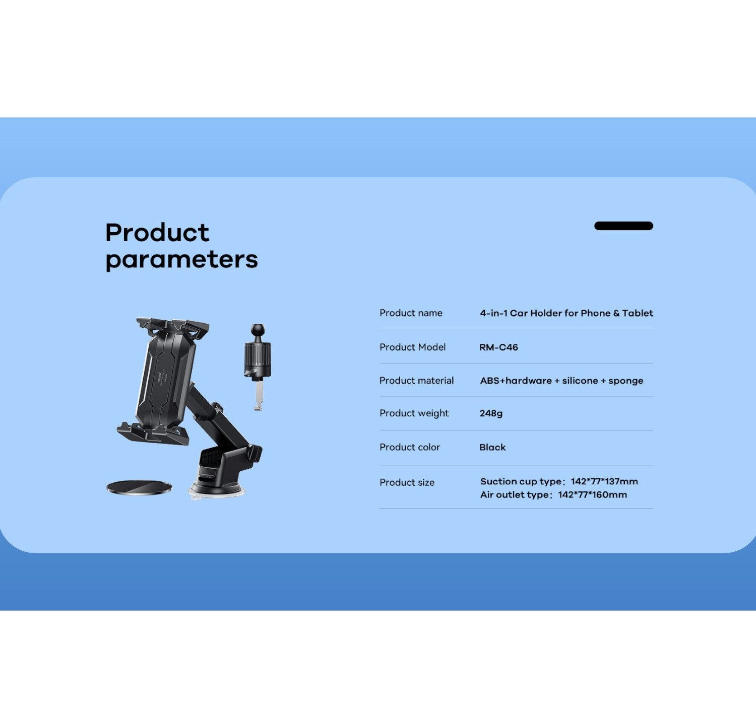 Remax KFZ-Halterung RM-C46 4in1 Tablet schwarz produkt informations