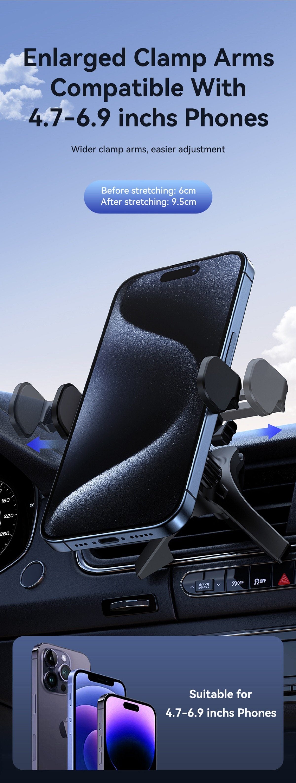 US-ZJ077 Mini Car Phone Holder (Air Vent) – Handyhalterung Lüftungsgitter, 360° Rotation, für 4,7–6,9 Zoll Smartphones