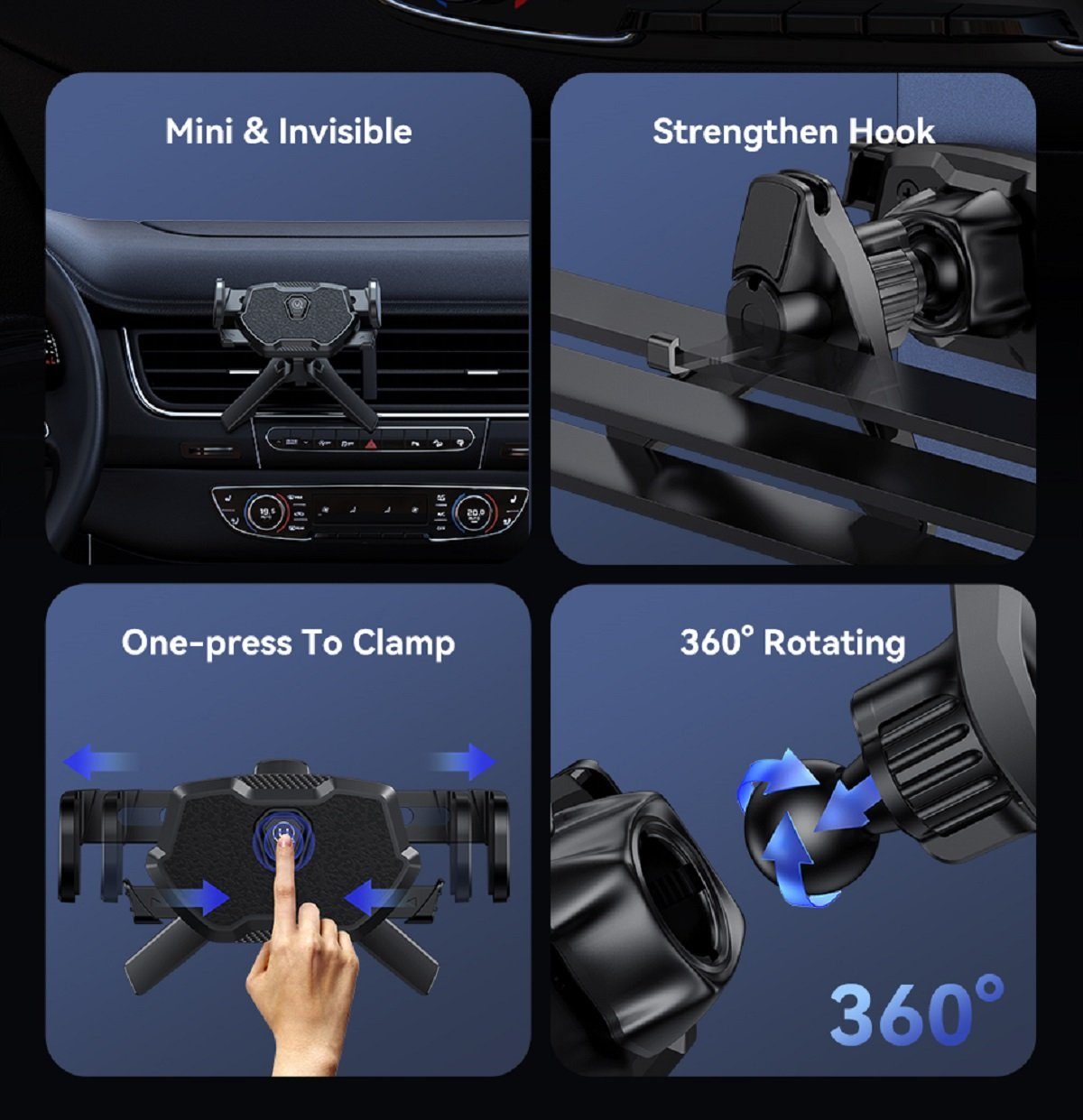 USAMS US-ZJ077 Mini Car Phone Holder (Air Vent) – Handyhalterung Lüftungsgitter, 360° Rotation
