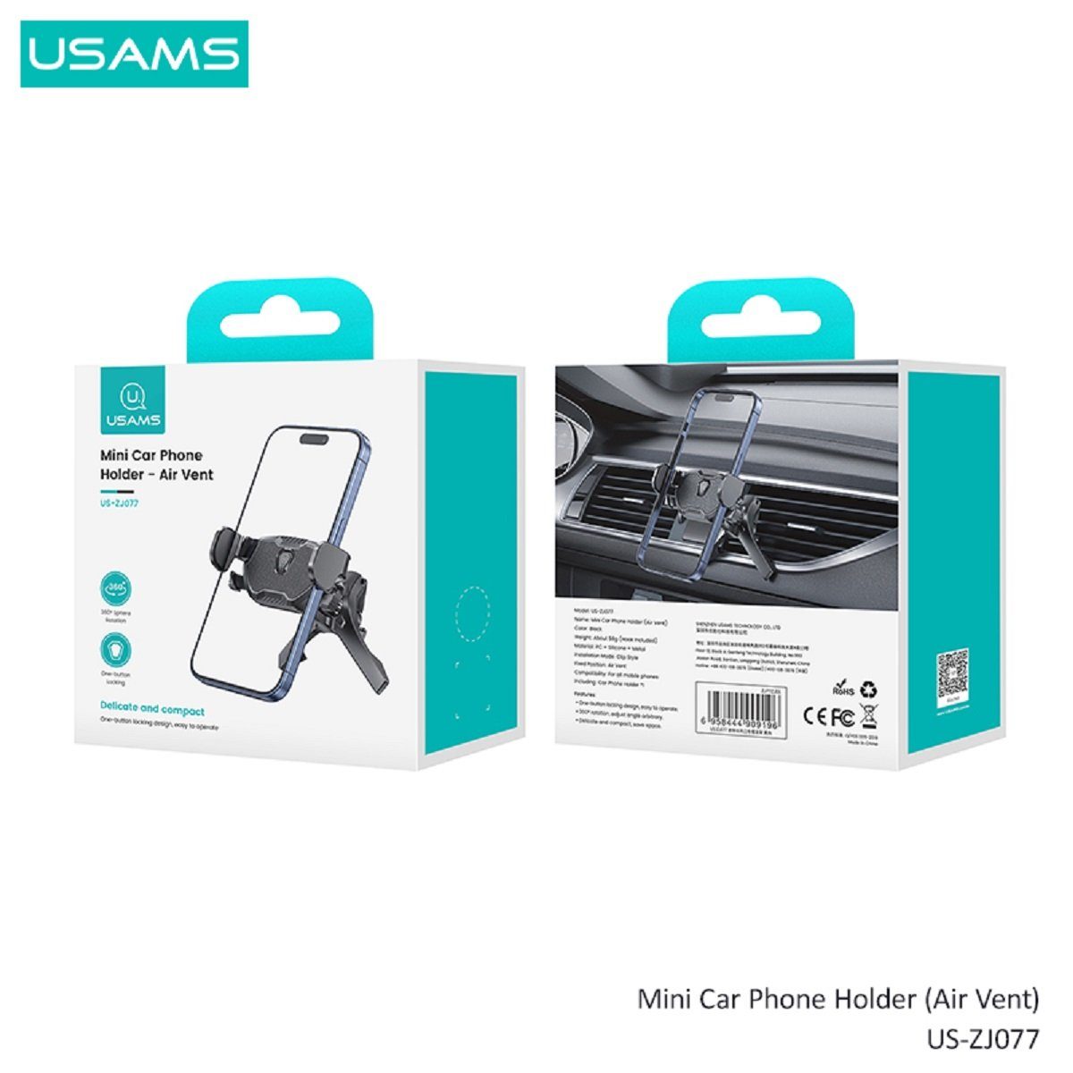 Verpackung von Details USAMS US-ZJ077 Mini Car Phone Holder – Handyhalterung Lüftungsgitter