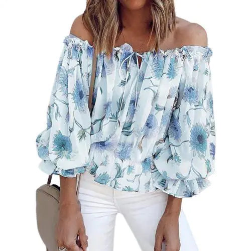 2025 Damen Chiffon-Bluse mit schulterfreiem Schnitt und langen Ärmeln