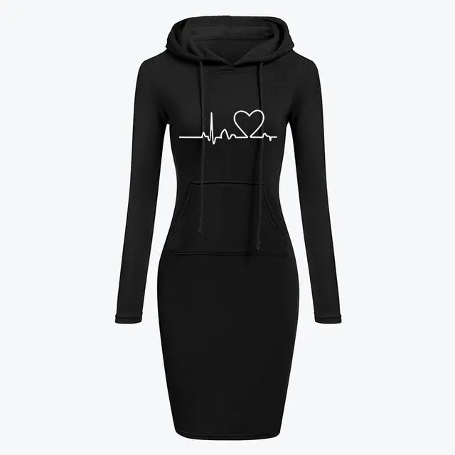 Herbst Winter Langärmeliges Damen Hoodie-Kleid