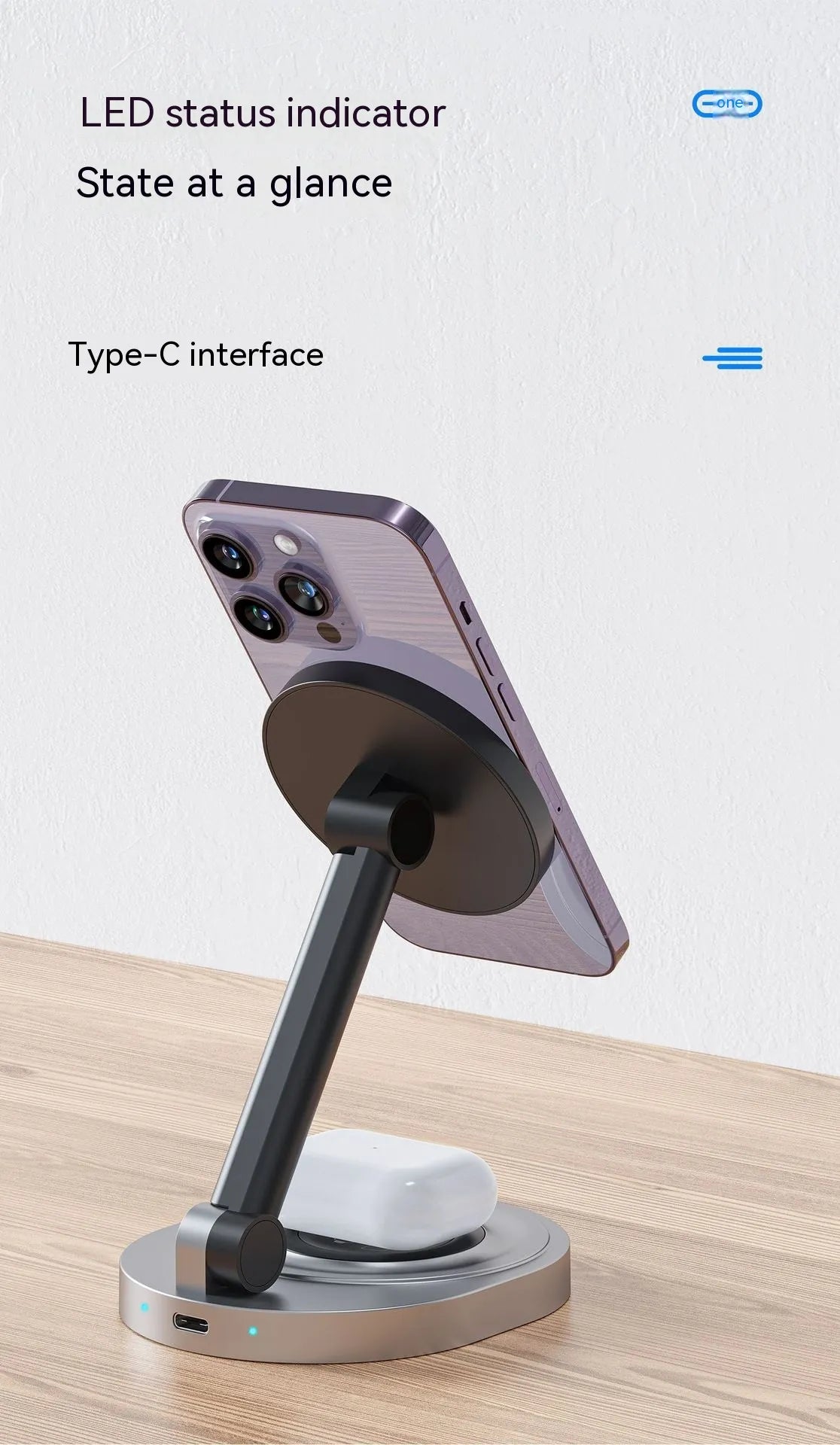 typ c Faltbarer 2-in-1 Magnetischer Kabelloser Ladeständer – Kompakt 