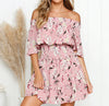 Schulterfreies Chiffon-Print-Kleid